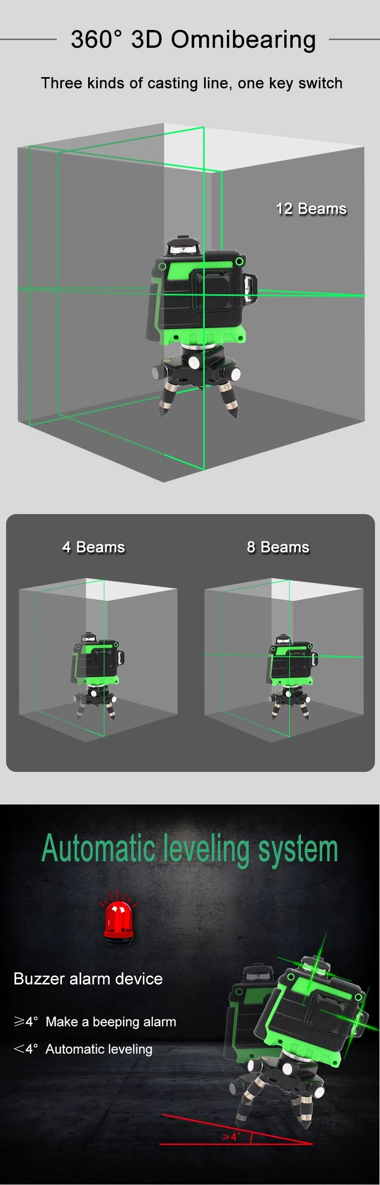 Mini Linelaserlevel Self-Leveling Level Laser 3D Green