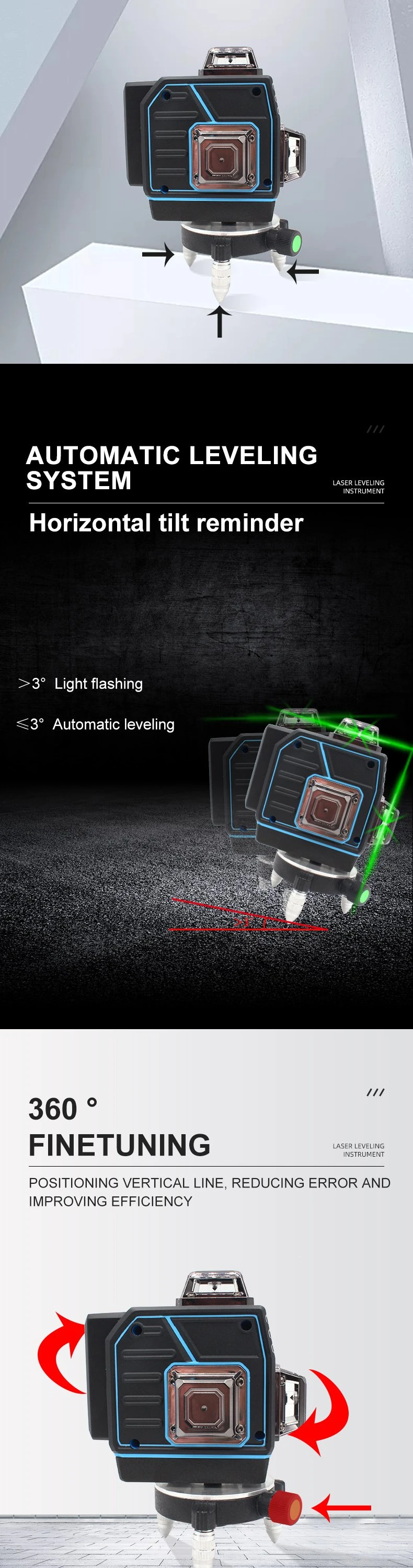 OEM 12 Lines 3D Green Beam Nivel Laser 360 Rotation