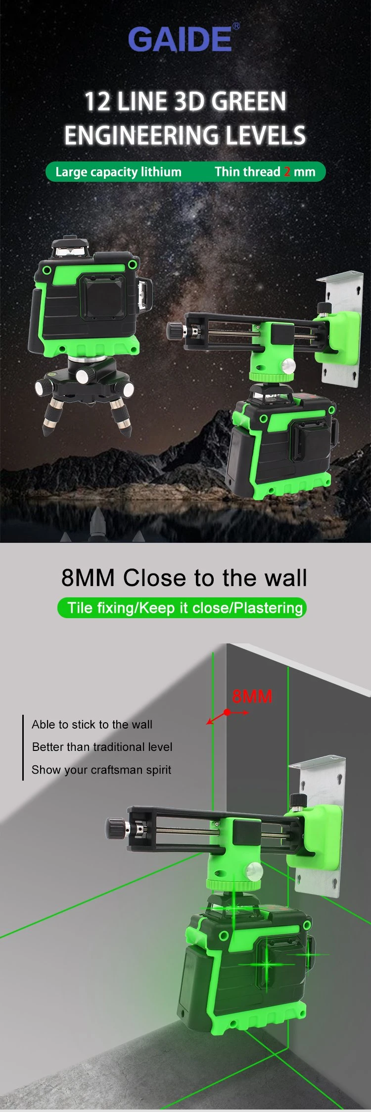 Mini Linelaserlevel Self-Leveling Level Laser 3D Green